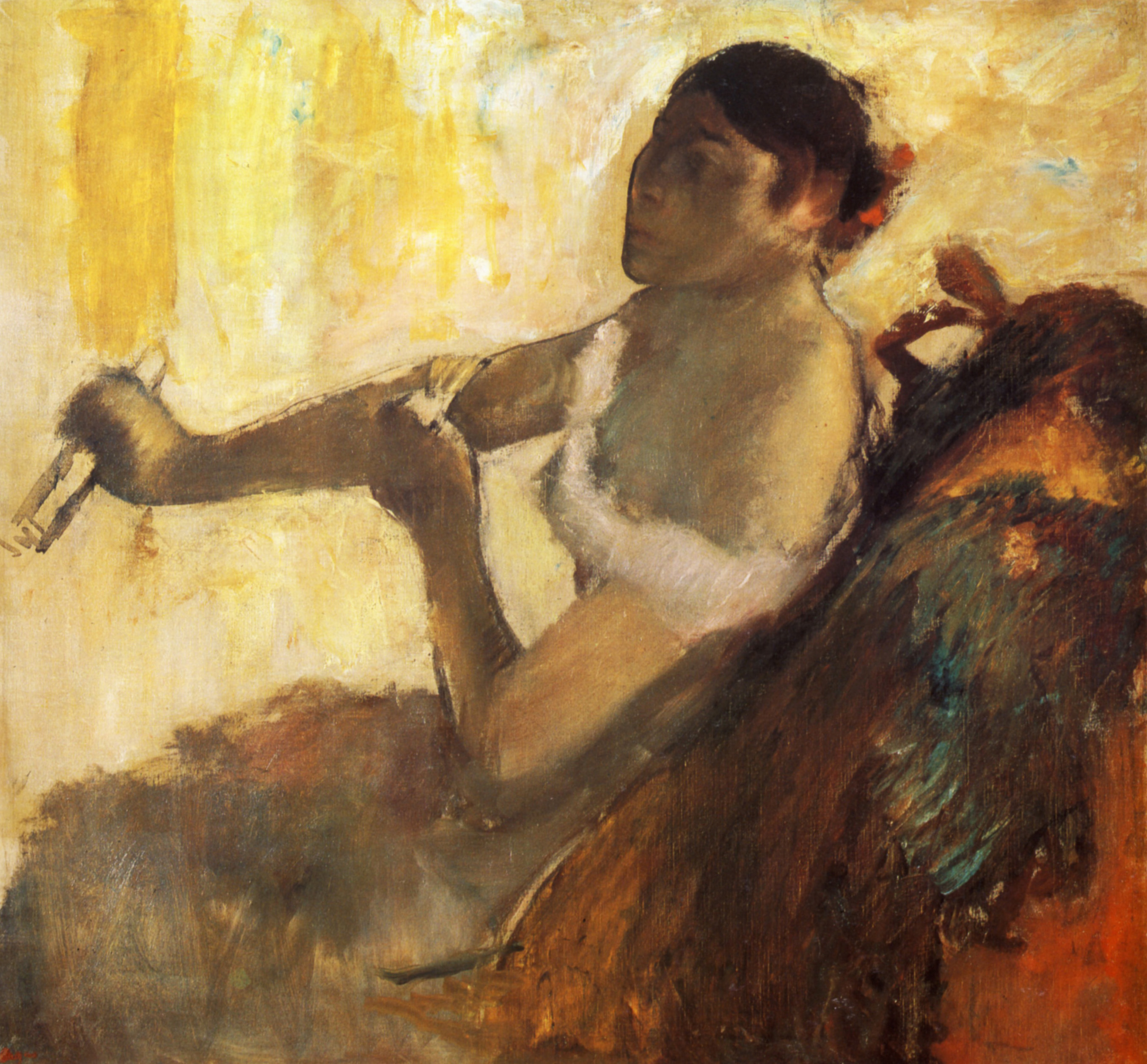 Seated Woman pulling her glove. Rose Caron 1890